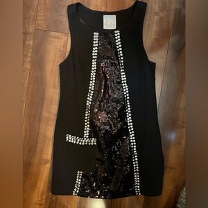 Swirl Chocolate Brown Sequin Shift Dress M • Artsy Gallery Girl • Made USA